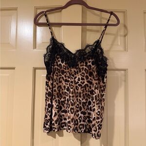 Leopard Print Lace Trim Cami Top